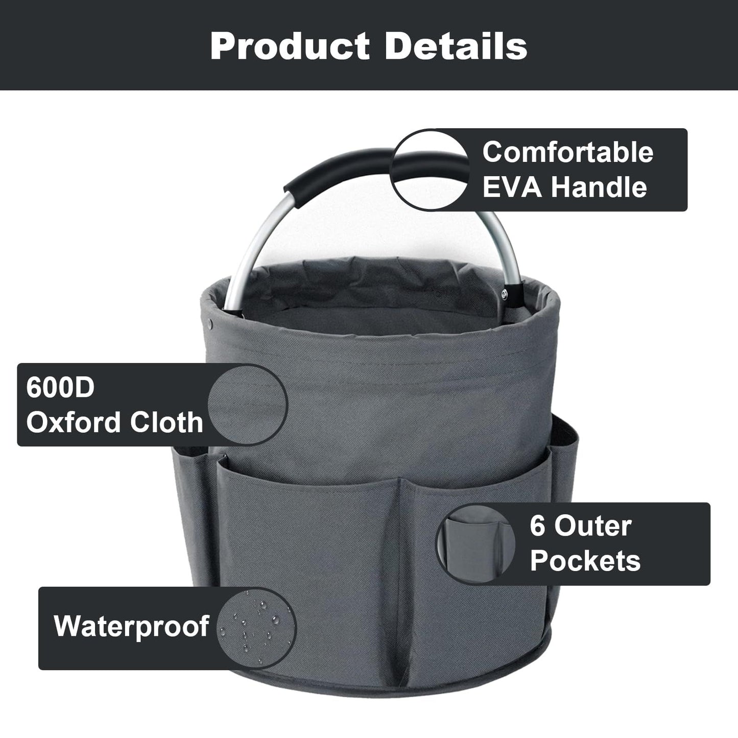 28cm Foldable Storage Basket, Cleaning Caddy Organiser, Portable Multi Cleaning Bucket Bag for Home, Garden V1192-AZ-W-3744