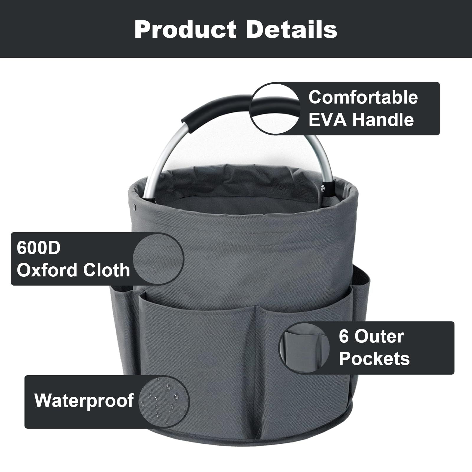 28cm Foldable Storage Basket, Cleaning Caddy Organiser, Portable Multi Cleaning Bucket Bag for Home, Garden V1192-AZ-W-3744