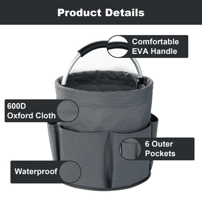 28cm Foldable Storage Basket, Cleaning Caddy Organiser, Portable Multi Cleaning Bucket Bag for Home, Garden V1192-AZ-W-3744