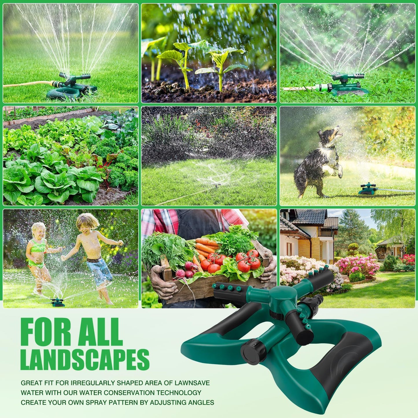 Courtyard watering tool, large area rotating garden watering tool, lawn and courtyard watering tool (green) V1192-AZ-W-3747