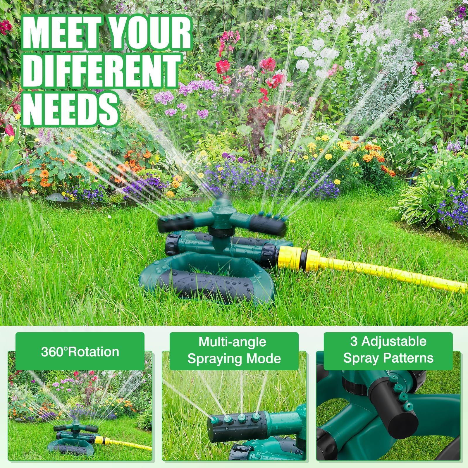Courtyard watering tool, large area rotating garden watering tool, lawn and courtyard watering tool (green) V1192-AZ-W-3747
