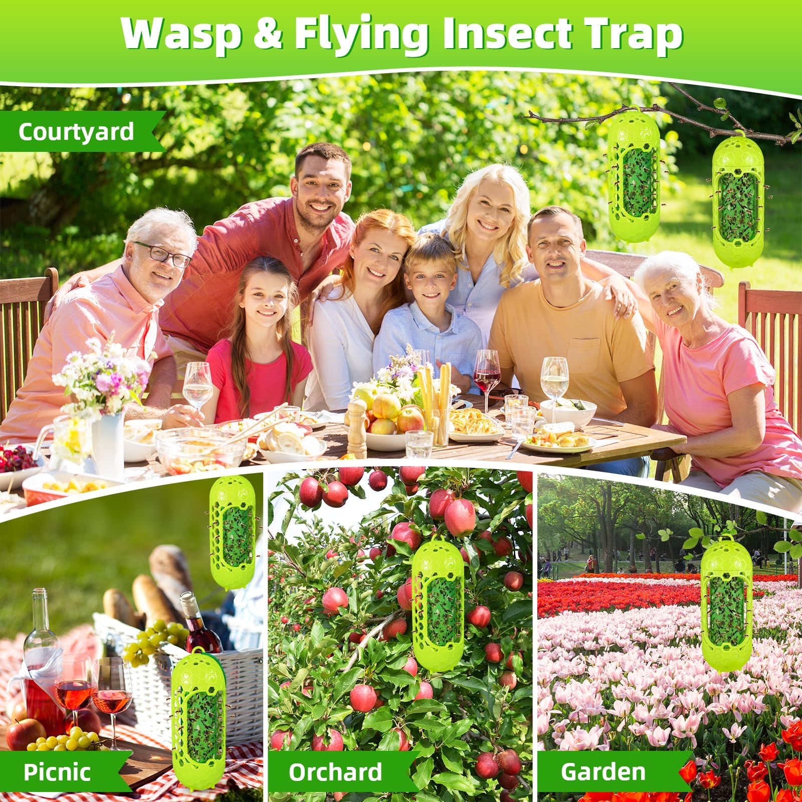 2 Pack Wasp Trap for Outdoor Use Safe & Reusable Wasp Catcher, Effective Hanging Yellow Jacket Trap for V1192-AZ-W-3752