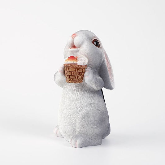 Solar Rabbit Garden Statues Outdoor Bunny Decor Resin Bunny Figurine Holding Mushroom with LED Lights for V1192-AZ-W-3754