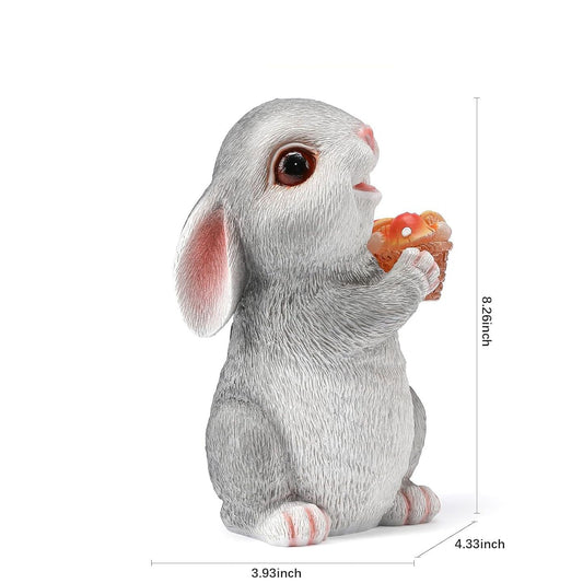 Solar Rabbit Garden Statues Outdoor Bunny Decor Resin Bunny Figurine Holding Mushroom with LED Lights for V1192-AZ-W-3754