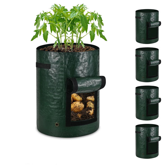 Potato Grow Bags Grow Bags 5 Pack, Heavy Fabric Planters with Harvest Window, Great for Growing Tomatoes, V1192-AZ-W-3757