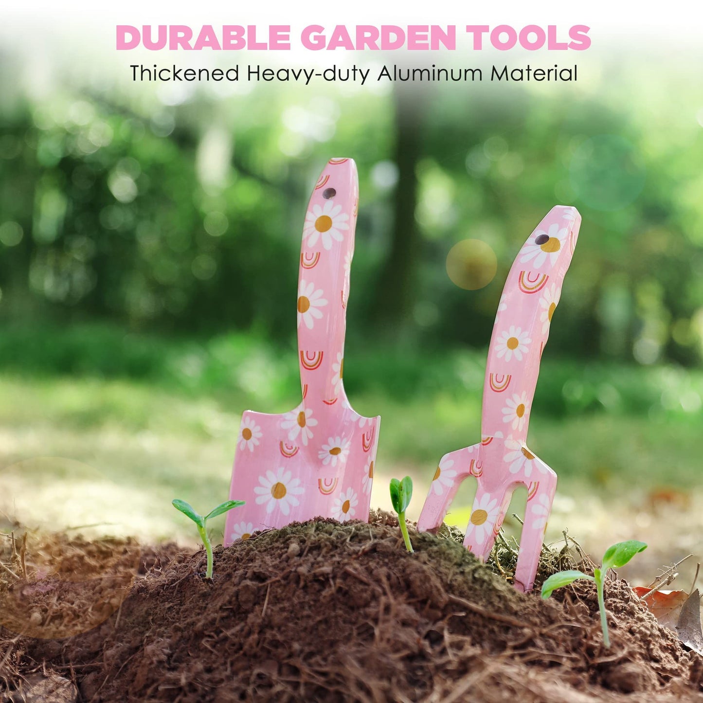 Garden Tool Set, 3PCS Gardening Tools with Box Include Trowel, Rake, Pruner, Gloves, Pink, Gifts-Pink V1192-AZ-W-3767