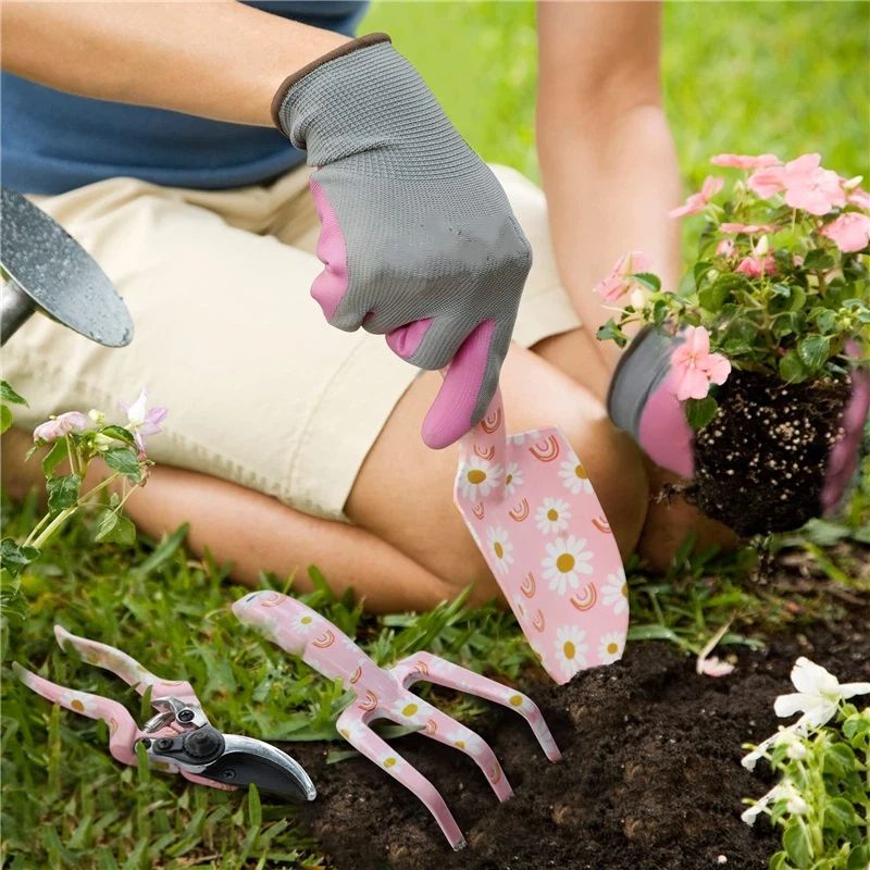 Garden Tool Set, 3PCS Gardening Tools with Box Include Trowel, Rake, Pruner, Gloves, Pink, Gifts-Pink V1192-AZ-W-3767