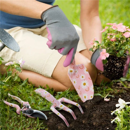 Garden Tool Set, 3PCS Gardening Tools with Box Include Trowel, Rake, Pruner, Gloves, Pink, Gifts-Pink V1192-AZ-W-3767
