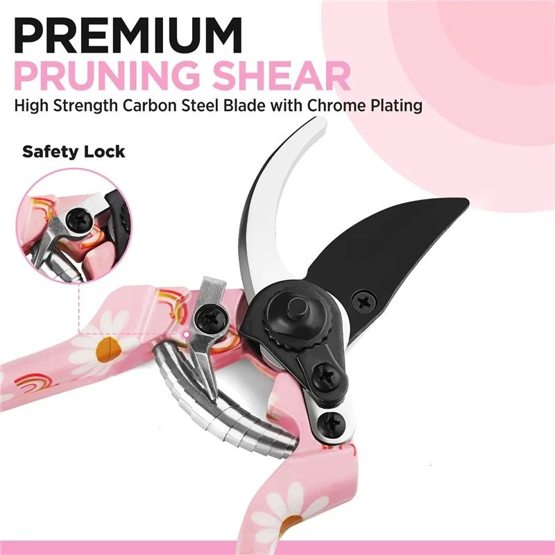 Garden Tool Set, 3PCS Gardening Tools with Box Include Trowel, Rake, Pruner, Gloves, Pink, Gifts-Pink V1192-AZ-W-3767