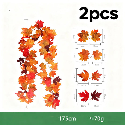 2 Pack Fall Garland Maple Leaf,175cm Hanging Vine Autumn Foliage Thanksgiving Decor for Home Wedding V1192-AZ-W-3781