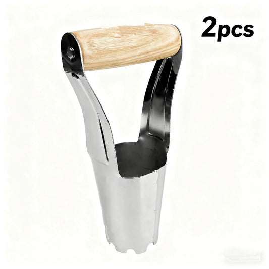 Steel Bulb Planter Tool for Planting Bulbs - High Carbon Steel & Comfortable Wood Carved Handle - Depth V1192-AZ-W-3782