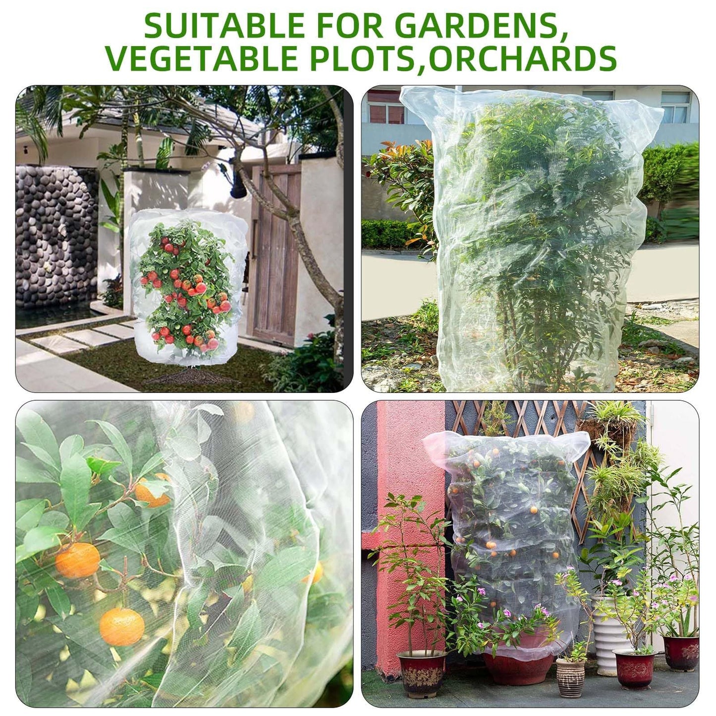 Garden Mesh Netting for Plants, 4 Pack Insect Bird Barrier Net Mesh with Drawstring, 1*1m Garden Bug Netting V1192-AZ-W-3784