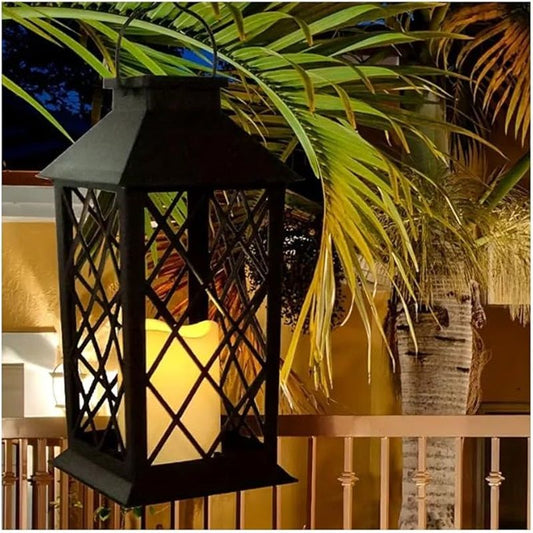 Solar Outdoor Lantern, Garden Hanging Waterproof Lanterns PVC Upgrade 3 LED Flickering Flameless Candle V1192-AZ-W-3791