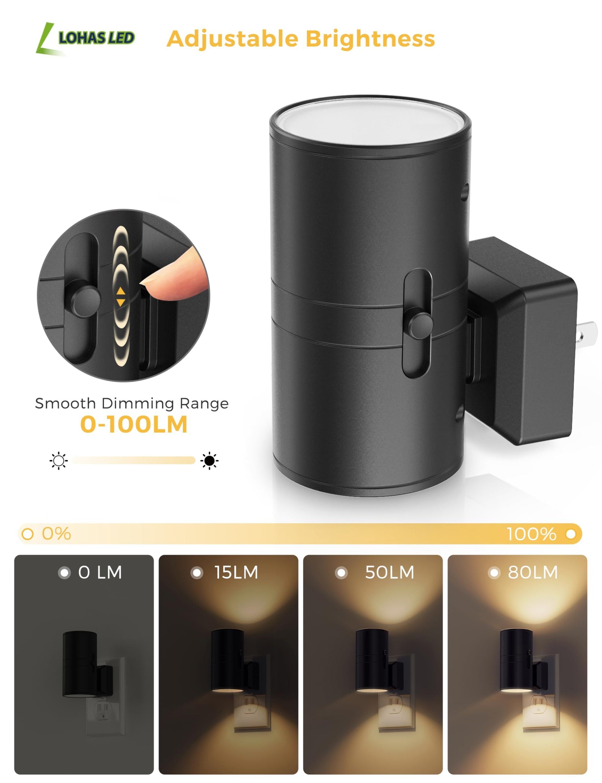 Night Lights Plug into Wall, Dimmable Night Light Plug in, Modern Night Lights with Dusk to Dawn Light V1192-AZ-W-3795
