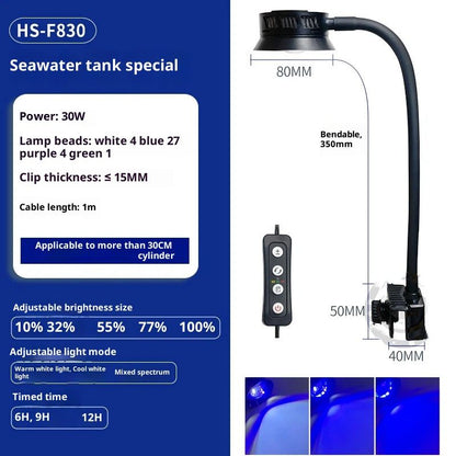 30 Watts Aquarium LED Reef Light, Dimmable Full Spectrum Marine LED Fish Tank Light Saltwater Nano Aquarium V1192-AZ-W-3798