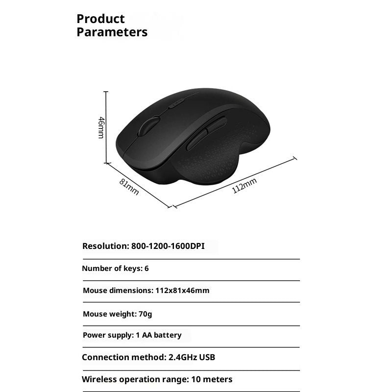Wireless Mouse (2.4G) Silent 800-1200-1600 DPI Computer USB & Bluetooth Mouse 6 Buttons, Wide Compatibility - V1192-AZ-W-3813