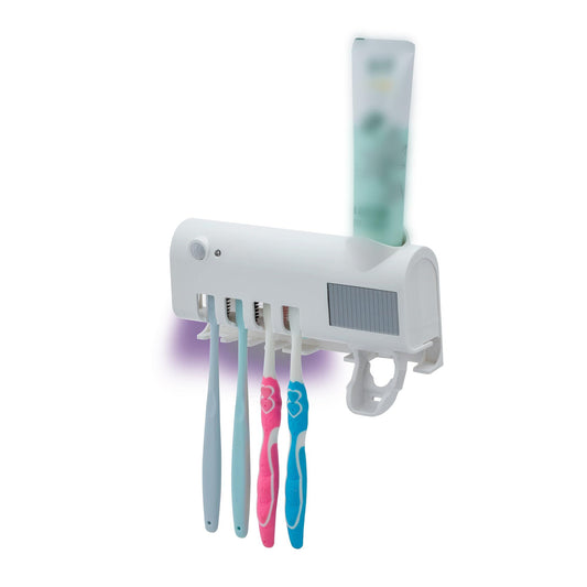 Toothbrush Holder for Bathroom 5 Toothbrush Slots Toothbrush Holder Wall Mounted with Toothpaste Dispenser V1192-AZ-W-3821