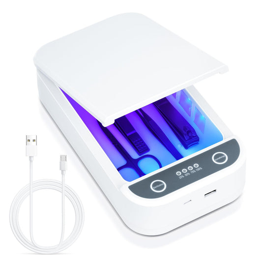 Nail Tool Sterilizer with Blue Light,Portable USB Sterilizer For Nail Tools Nail Cleaning Box Beauty Tool V1192-AZ-W-3826
