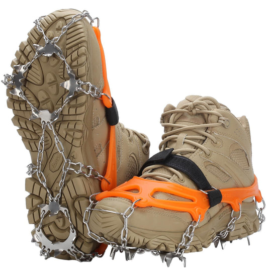 19 Spikes with Stainless Steel Chain Ice Snow Grips Traction Cleats System Safe Protect for Walking, Jogging, V1192-AZ-W-3833