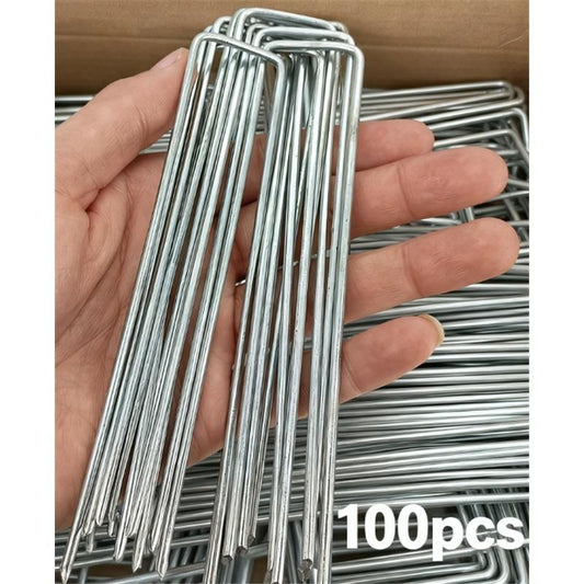 100 Pack 4*10cm Landscape Staples Gauge Garden Staples, Galvanized Ground Stakes Pins, Lawn Yard Stakes for V1192-AZ-W-3838