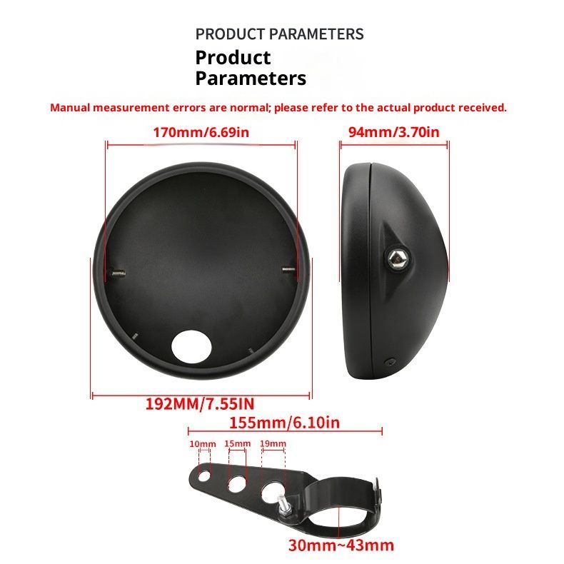 Motorcycle Universal 7" Headlight Housing Shell Lamp Bracket Bottom Mount Bucket Fits Compatible Cafe Racer V1192-AZ-W-3847