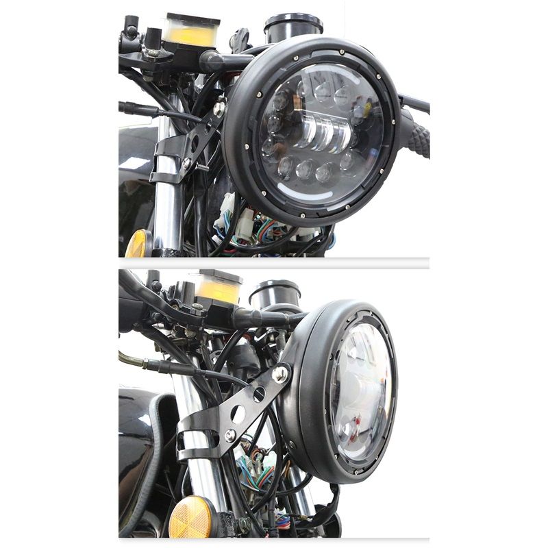 Motorcycle Universal 7" Headlight Housing Shell Lamp Bracket Bottom Mount Bucket Fits Compatible Cafe Racer V1192-AZ-W-3847