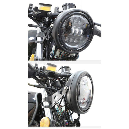 Motorcycle Universal 7" Headlight Housing Shell Lamp Bracket Bottom Mount Bucket Fits Compatible Cafe Racer V1192-AZ-W-3847