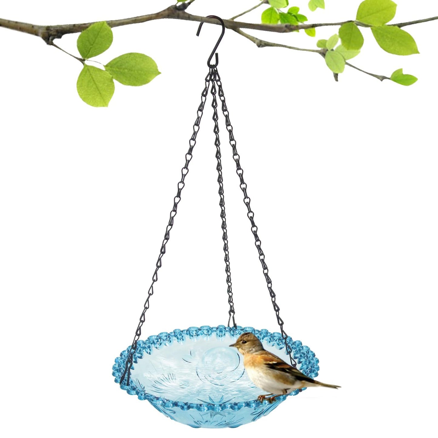 Bird Bath Hanging Seed Feeder Garden Plate Hanging Tray for Wild Backyard Attracting Birds (Blue- single V1192-AZ-W-3852