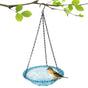 Bird Bath Hanging Seed Feeder Garden Plate Hanging Tray for Wild Backyard Attracting Birds (Blue- single V1192-AZ-W-3852