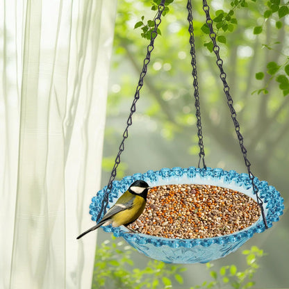Bird Bath Hanging Seed Feeder Garden Plate Hanging Tray for Wild Backyard Attracting Birds (Blue- single V1192-AZ-W-3852