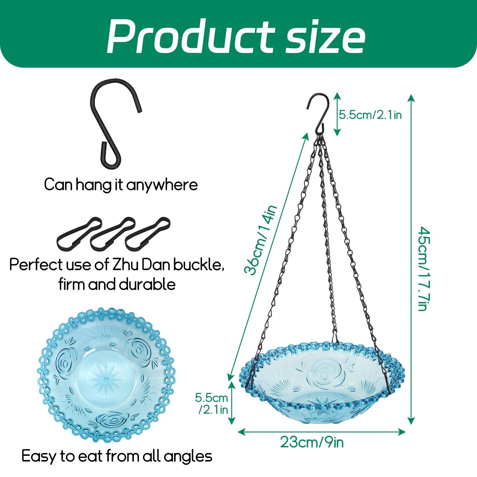 Bird Bath Hanging Seed Feeder Garden Plate Hanging Tray for Wild Backyard Attracting Birds (Blue- single V1192-AZ-W-3852