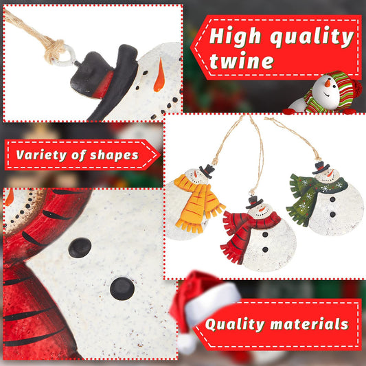 6 Pieces Rustic Metal Snowmen Ornament Christmas Hanging Ornament Vintage Retro Christmas Tree Snowman V1192-AZ-W-3862