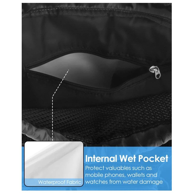 Swim Bag Beach Backpack with Wet Pocket Mesh Drawstring Bags for Swimming, Gym(Expand size 40 * 47cm,black) V1192-AZ-W-3864