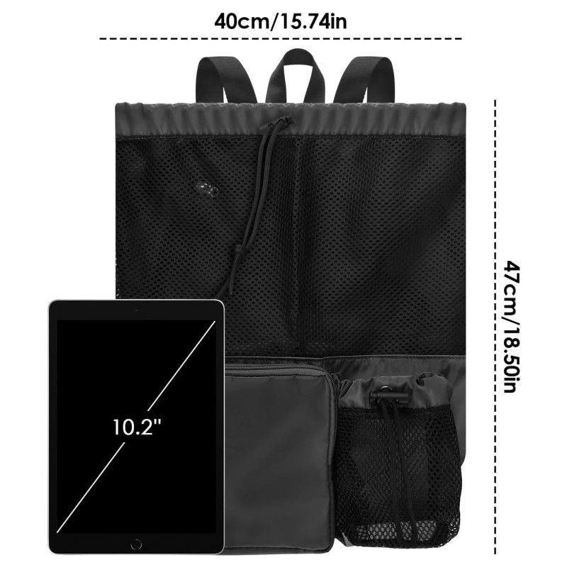 Swim Bag Beach Backpack with Wet Pocket Mesh Drawstring Bags for Swimming, Gym(Expand size 40 * 47cm,black) V1192-AZ-W-3864
