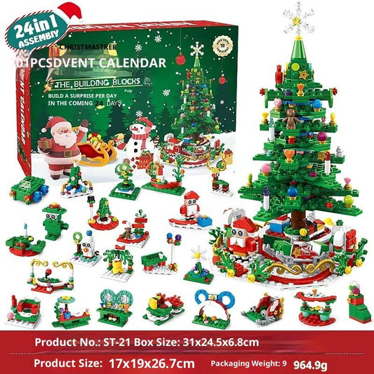 Advent Calendar Christmas Tree Building Blocks Toy Set with Warm light,24 Days Countdown Calendar Blocks for V1192-AZ-W-3875