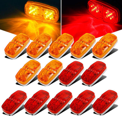 14x Trailer RV Marker LED Light Double Bullseye 10 Diodes Clearance Light Red/Amber,Double Bubble 12V V1192-AZ-W-3886