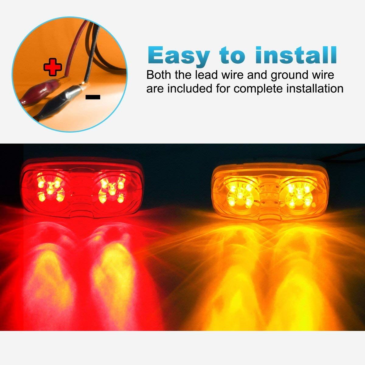 14x Trailer RV Marker LED Light Double Bullseye 10 Diodes Clearance Light Red/Amber,Double Bubble 12V V1192-AZ-W-3886