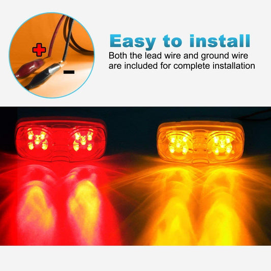 14x Trailer RV Marker LED Light Double Bullseye 10 Diodes Clearance Light Red/Amber,Double Bubble 12V V1192-AZ-W-3886