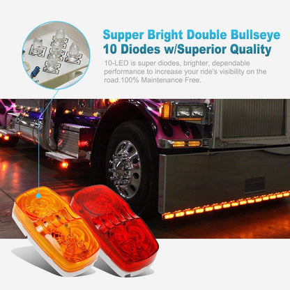 14x Trailer RV Marker LED Light Double Bullseye 10 Diodes Clearance Light Red/Amber,Double Bubble 12V V1192-AZ-W-3886