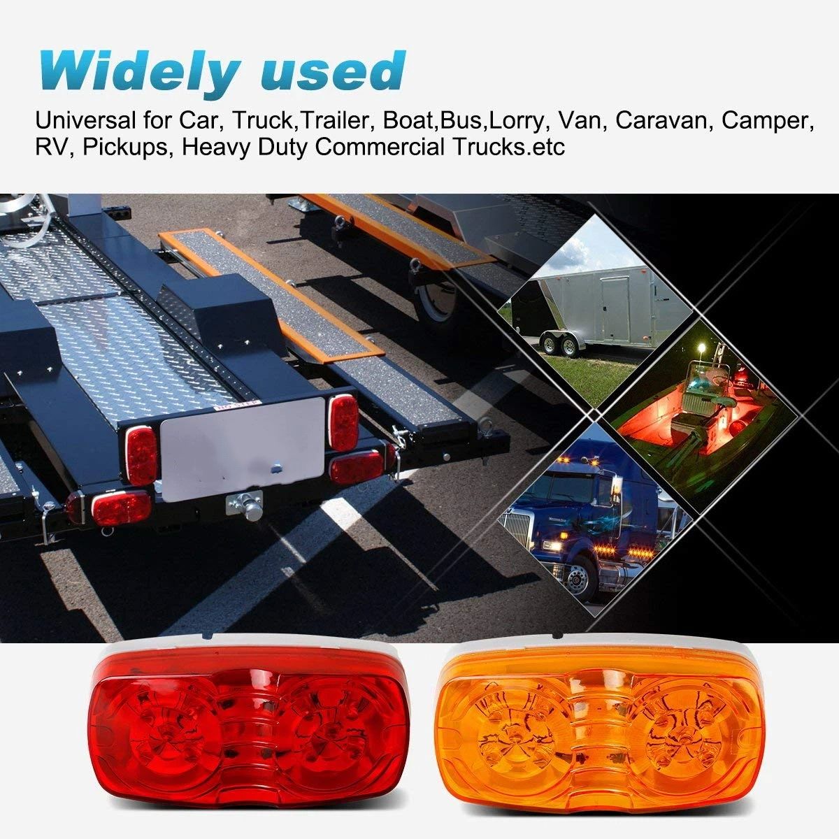 14x Trailer RV Marker LED Light Double Bullseye 10 Diodes Clearance Light Red/Amber,Double Bubble 12V V1192-AZ-W-3886