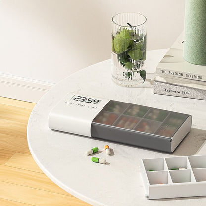 Portable Pill Organizer with Sound Flashing Light and Vibration Alarm, Weekly Pill Dispenser, Countdown V1192-AZ-W-3889