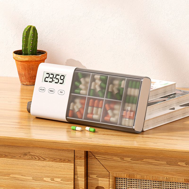 Portable Pill Organizer with Sound Flashing Light and Vibration Alarm, Weekly Pill Dispenser, Countdown V1192-AZ-W-3889