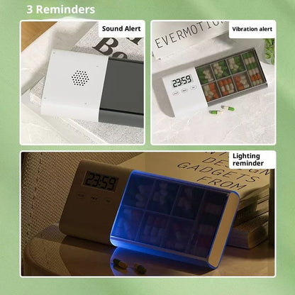 Portable Pill Organizer with Sound Flashing Light and Vibration Alarm, Weekly Pill Dispenser, Countdown V1192-AZ-W-3889