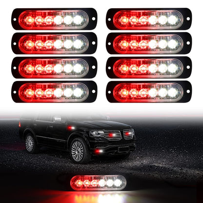 LED Emergency Strobe Lights, 8x Red White 6 LED Strobe Warning Emergency Flashing Light Caution Construction V1192-AZ-W-3895