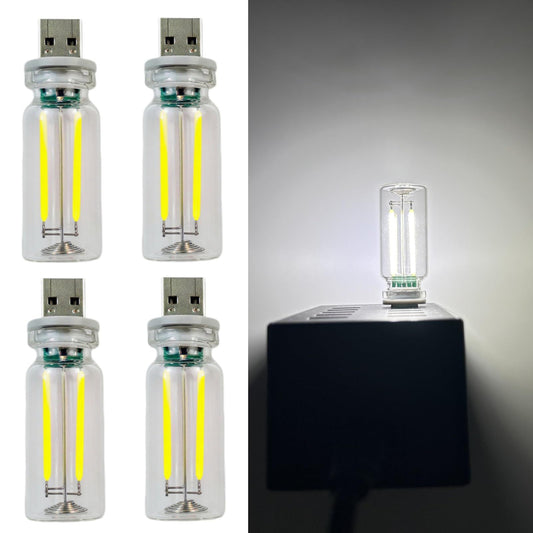4 PCS Car USB Lights, Plug-in Retro Car Atmosphere Lamp with Touch Dimmable, Portable Mini Glass Bottle LED V1192-AZ-W-3896
