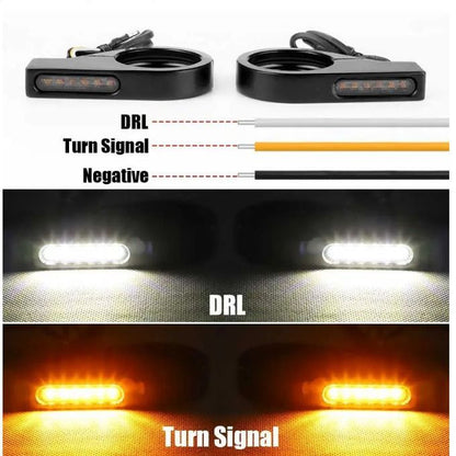A pair Switchback Sequential Front Fork LED Turn Signals, Motorcycle Running Lights for 41mm Front Mount Fork V1192-AZ-W-3900