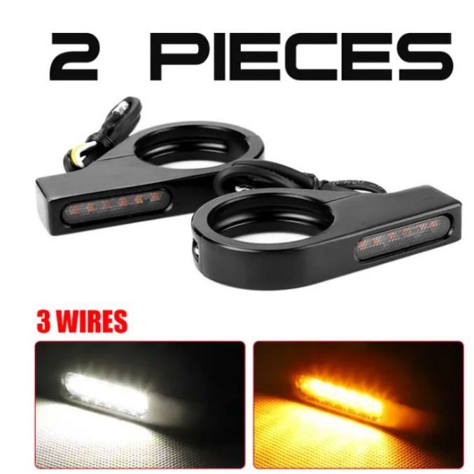 A pair Switchback Sequential Front Fork LED Turn Signals, Motorcycle Running Lights for 41mm Front Mount Fork V1192-AZ-W-3900