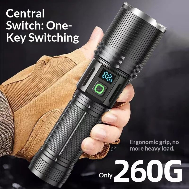 High Lumen Flashlight - with LCD Display, Zoomable Long Beam - for Camping, Dog Walking, for Home Emergency V1192-AZ-W-3902