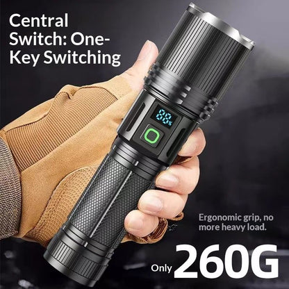 High Lumen Flashlight - with LCD Display, Zoomable Long Beam - for Camping, Dog Walking, for Home Emergency V1192-AZ-W-3902