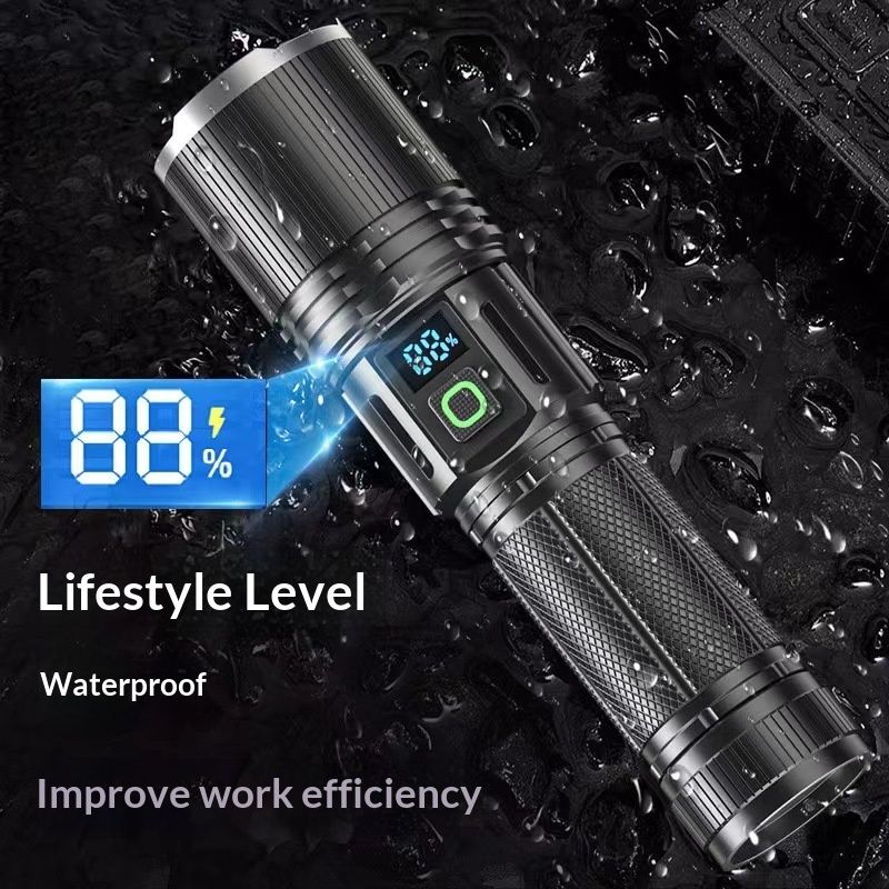 High Lumen Flashlight - with LCD Display, Zoomable Long Beam - for Camping, Dog Walking, for Home Emergency V1192-AZ-W-3902